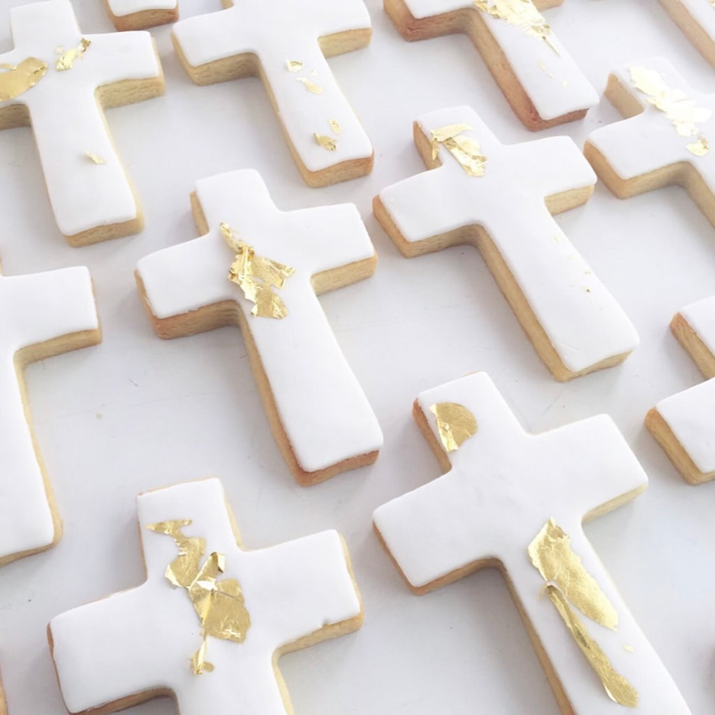 Cross / Crucifix Shaped Cookies with Gold Leaf Detail