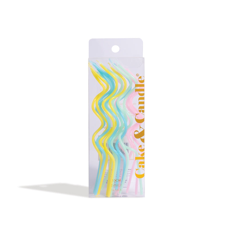 13CM SWIRLY CAKE CANDLES PASTEL RAINBOW (PACK OF 16)